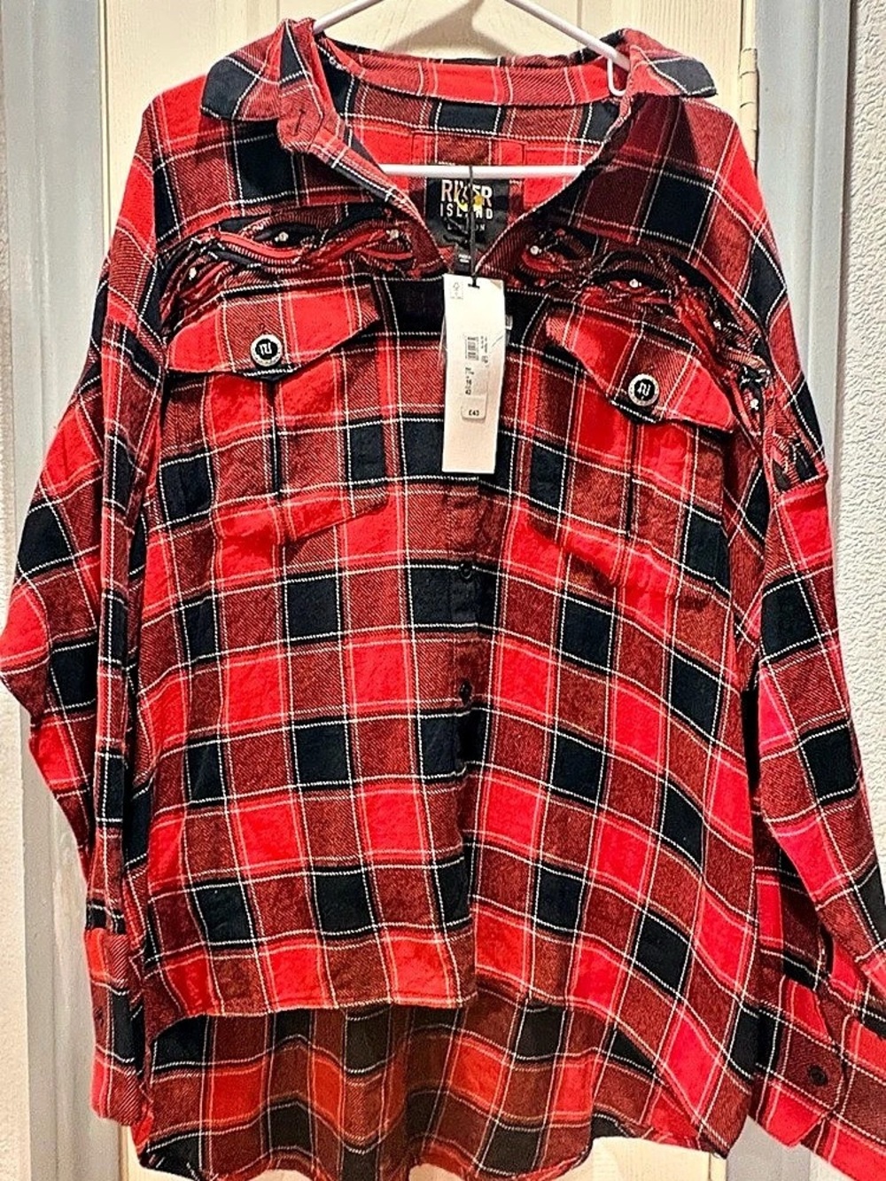 River Island Plaid Overshirt in Red & Black